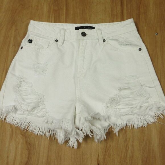 KANCAN Shana High Rise White Jean Shorts Size S Distressed Ripped Denim KC7259WT - Picture 1 of 11